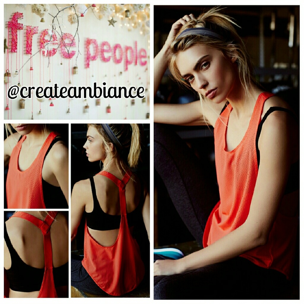 Free People Bright Orange Mesh Racerback Tank